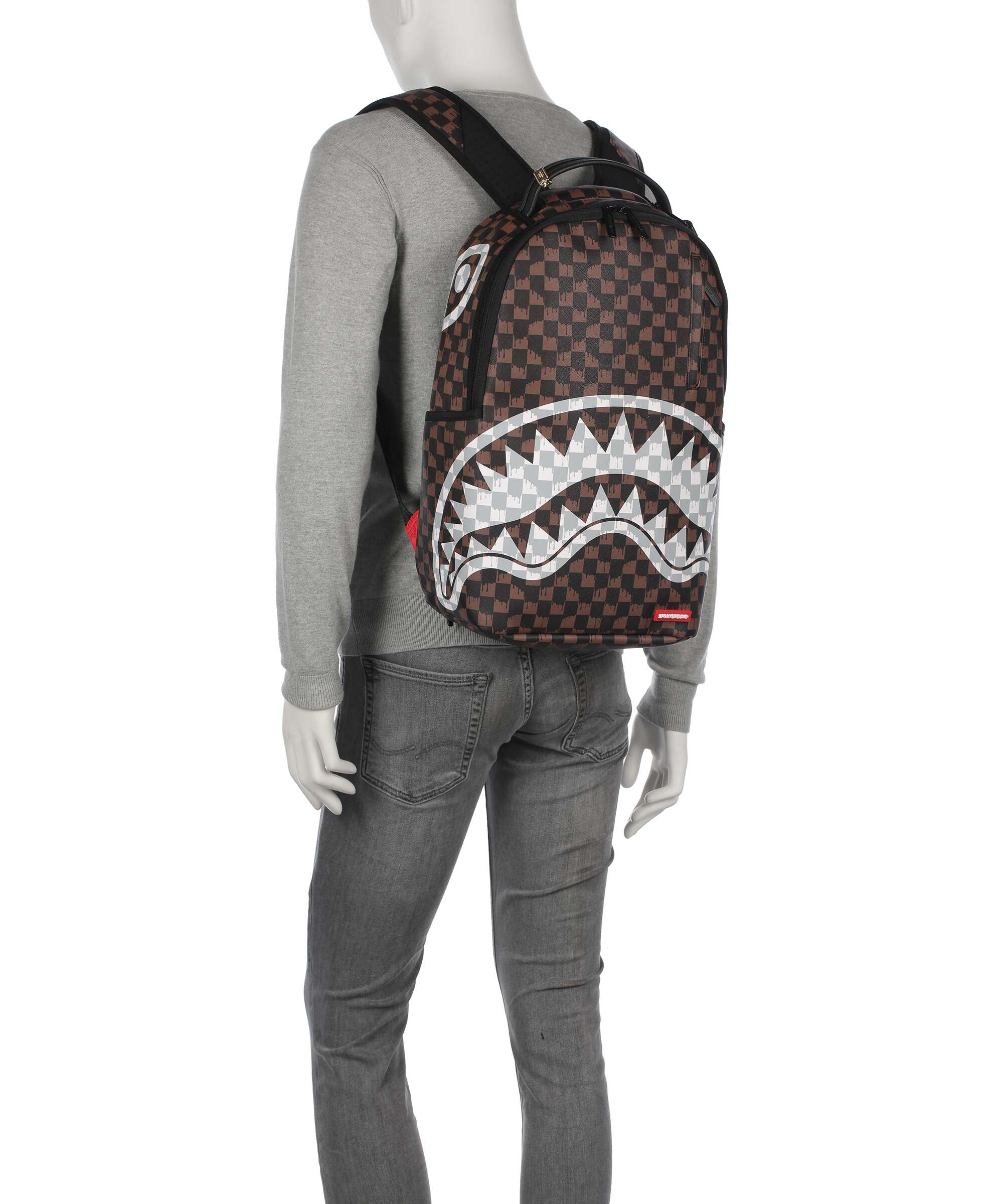 Sprayground Brown And Cream Drip Check Shark Backpack brown