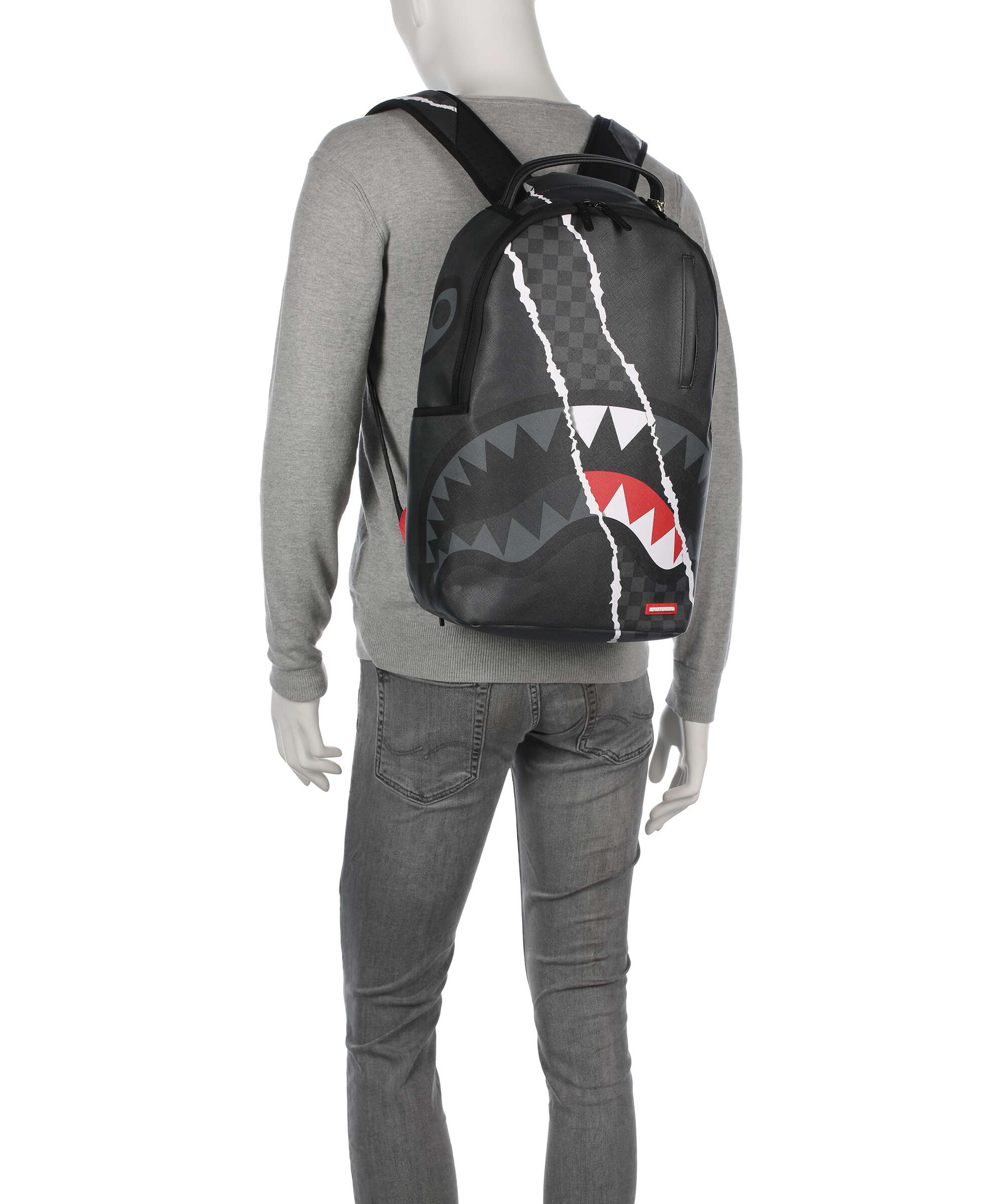 Sprayground Center Rip Revealing Gray Check Backpack black