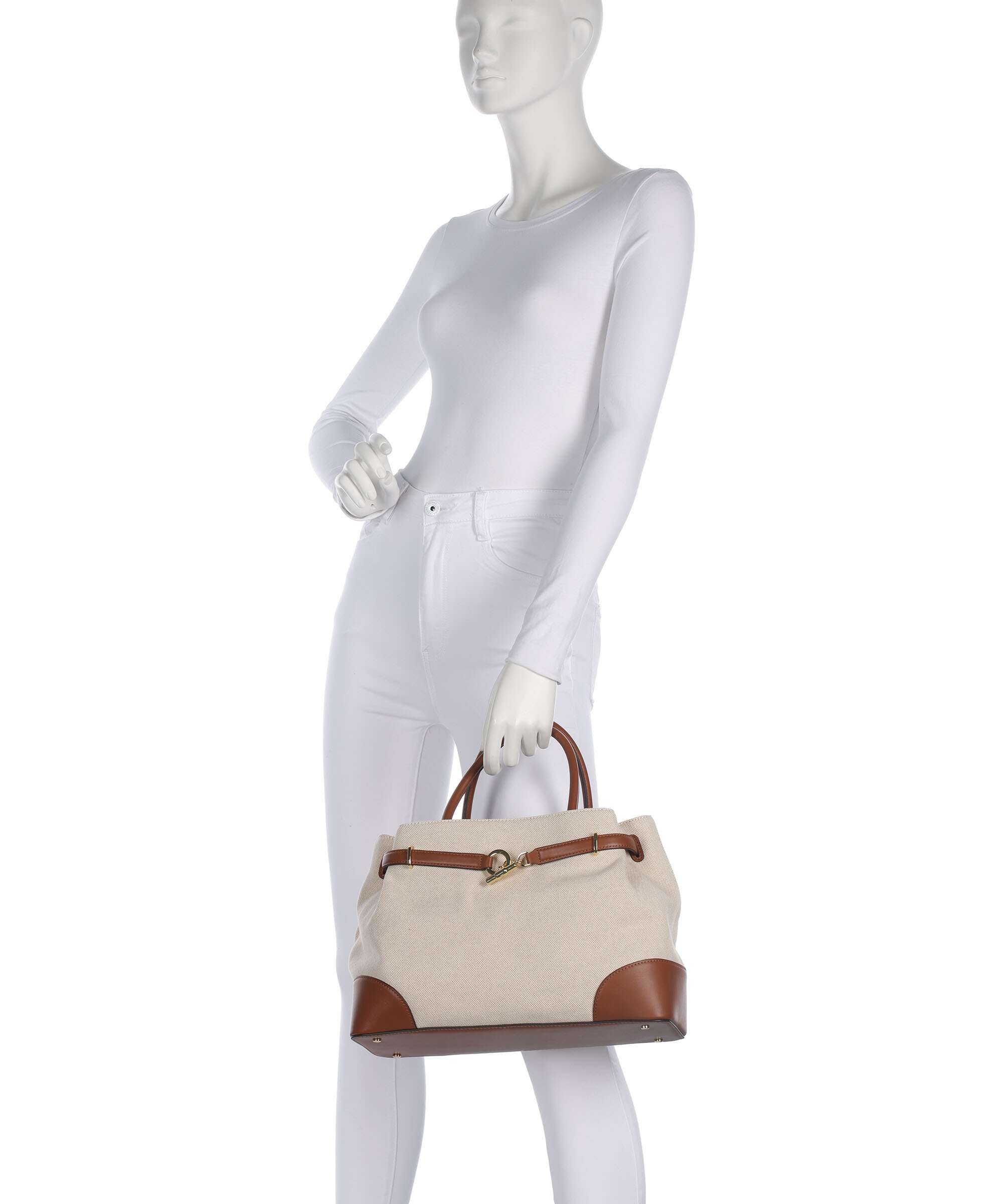 Lauren Ralph Lauren Blaike Large Handbag natural/buff canvas/lauren tan