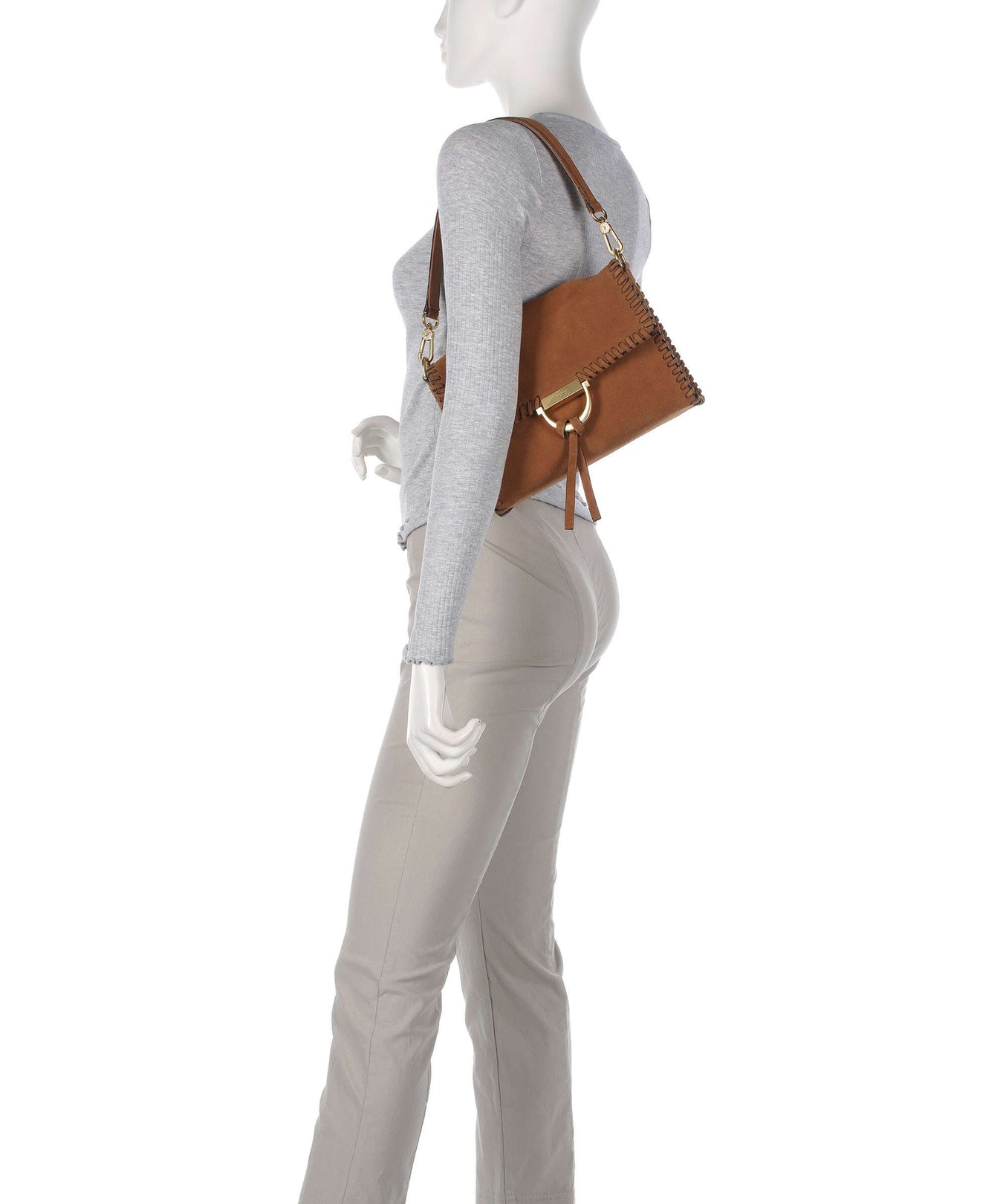 Abro Suede Temi Stitch Shoulder bag cuoio