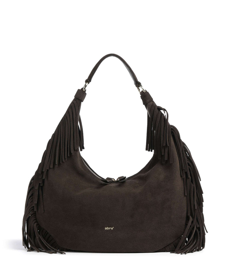 Abro Suede Nana Fringes Hobo bag dark brown