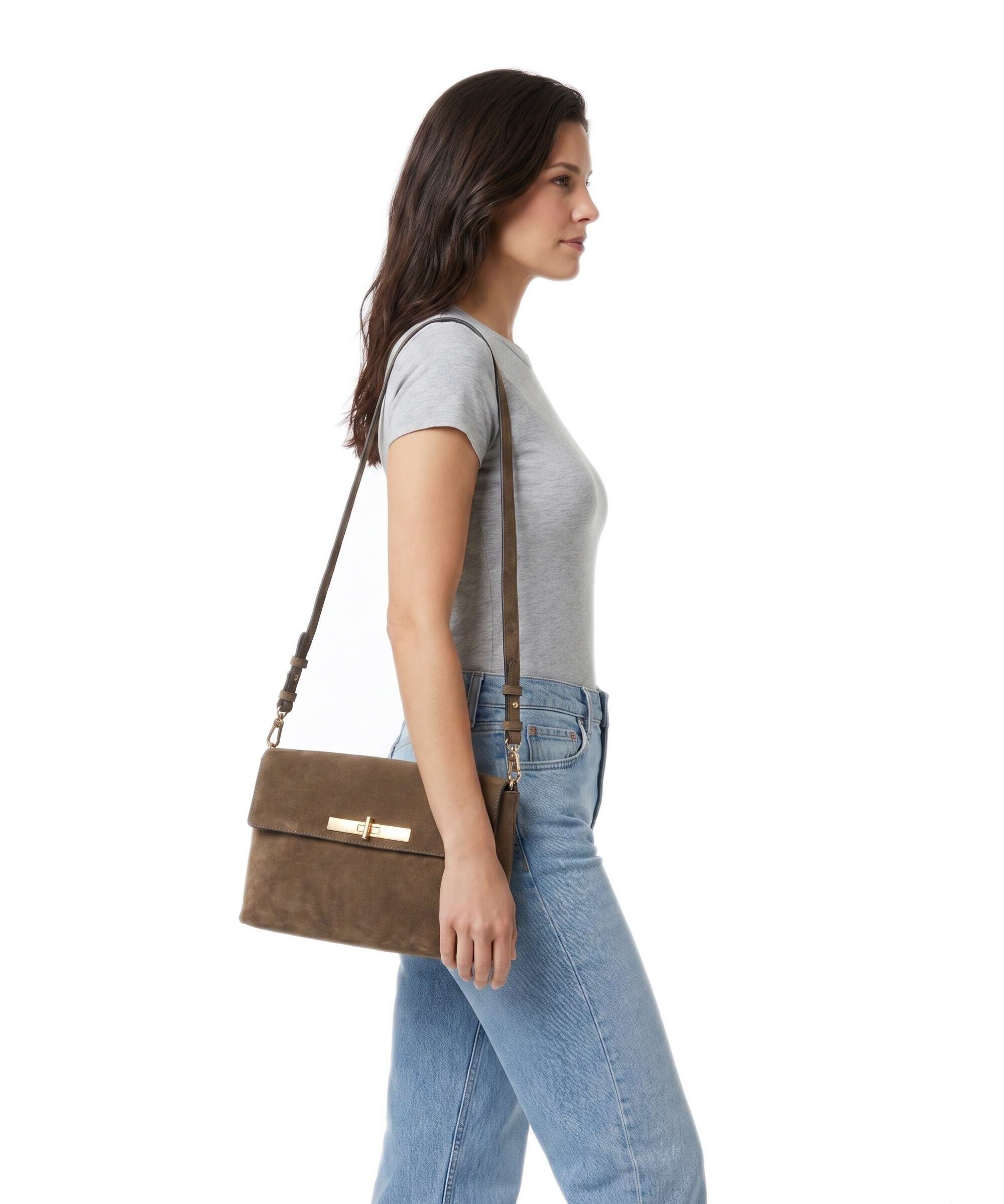 Abro Suede Twist Shoulder bag khaki