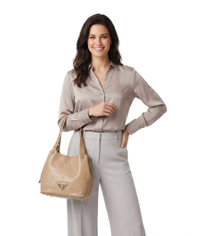 Maison Mollerus Stampato Liddes Hobo bag cappuccino