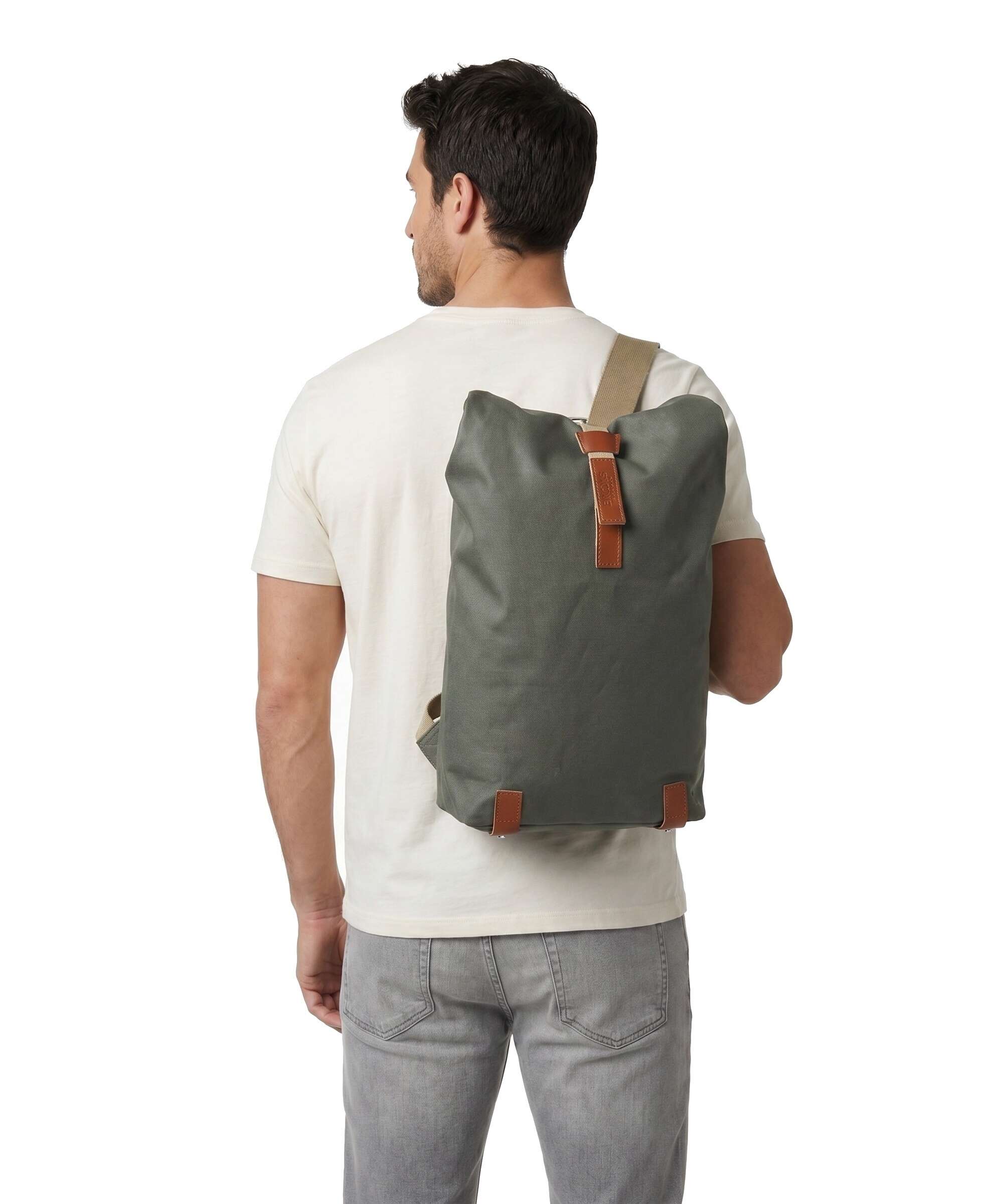 Brooks England Pickwick Cotton Canvas Small Rolltop backpack sage green/honey details
