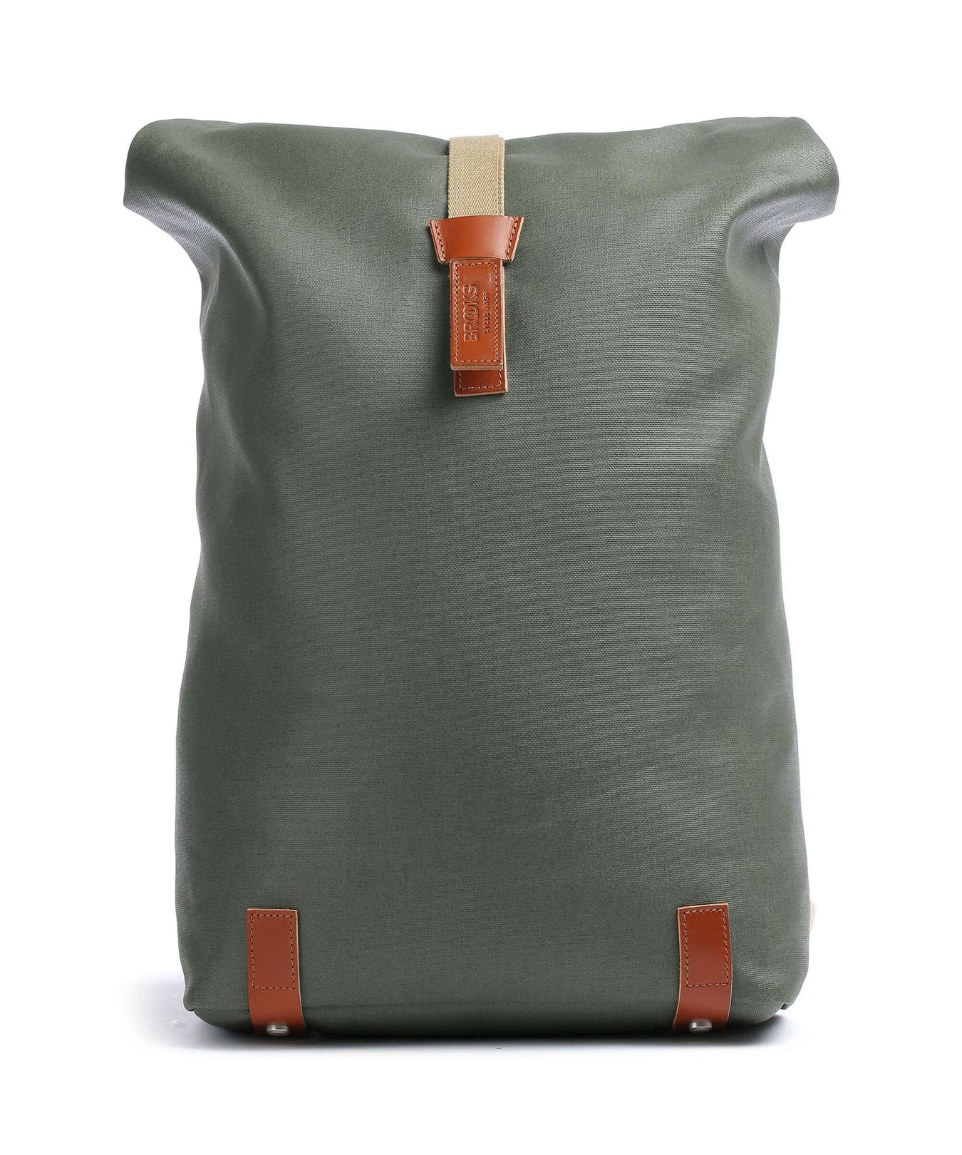 Brooks England Pickwick Cotton Canvas Large Rolltop backpack sage green/honey details