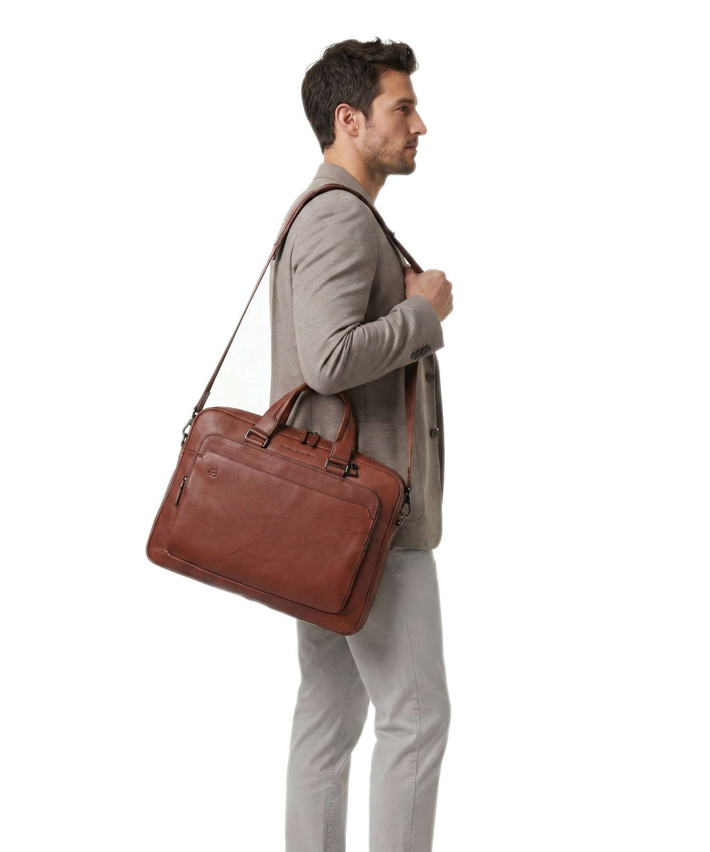 Piquadro Black Square Briefcase cuoio