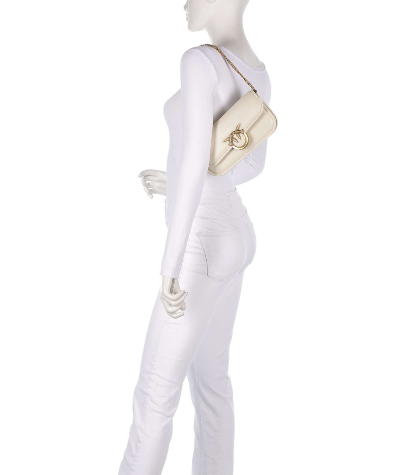 Pinko Love Box Baguette Shoulder bag bianco seta/antique gold