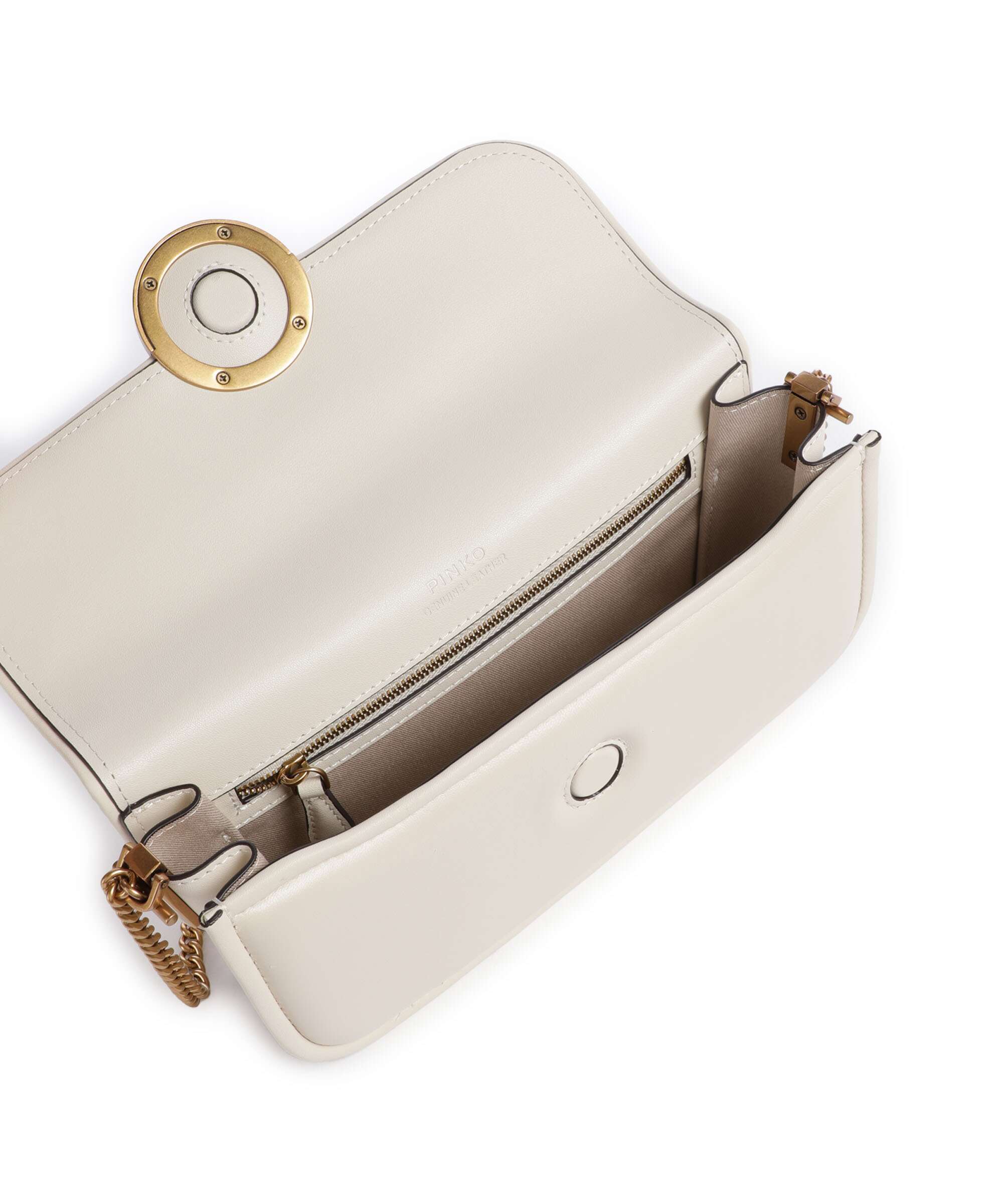 Pinko Love Box Baguette Shoulder bag bianco seta/antique gold