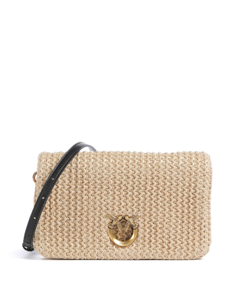 Pinko Love Click Soft Horizontal Mini Crossbody bag rafia/nero/antique gold