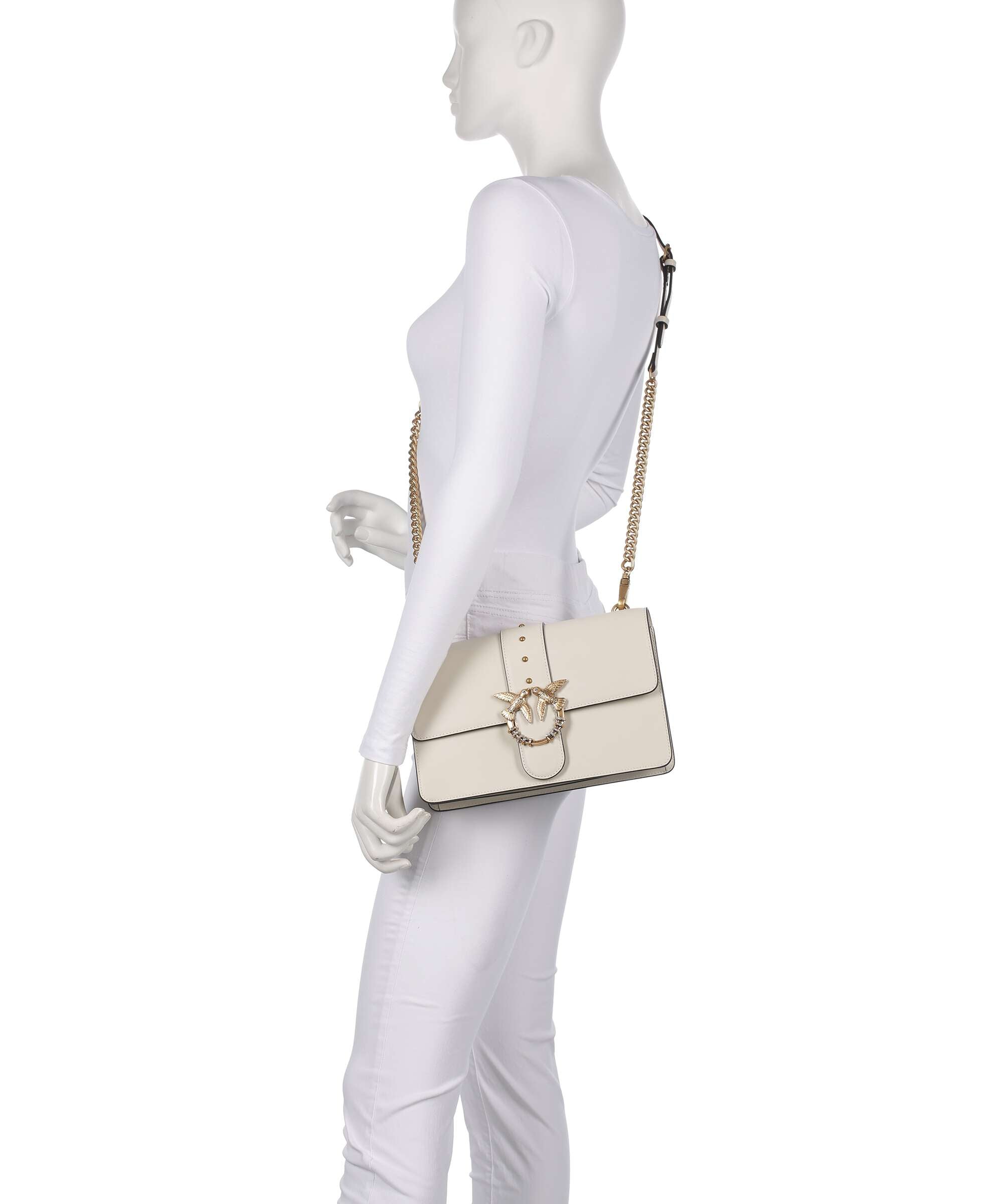 Pinko Love One Classic New Buckle Crossbody bag bianco seta/antique gold