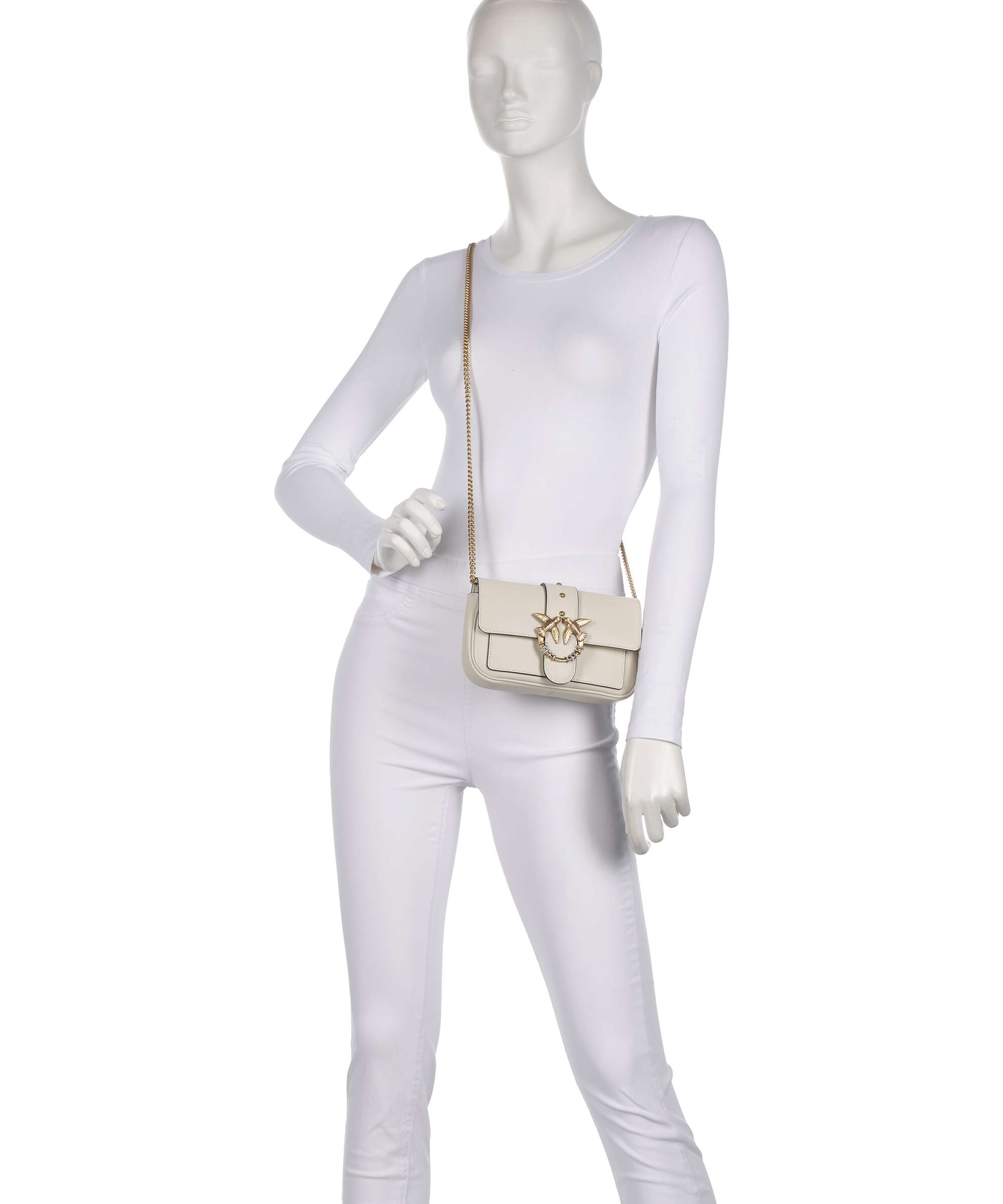 Pinko Love One Pocket New Buckle Crossbody bag bianco seta/antique gold
