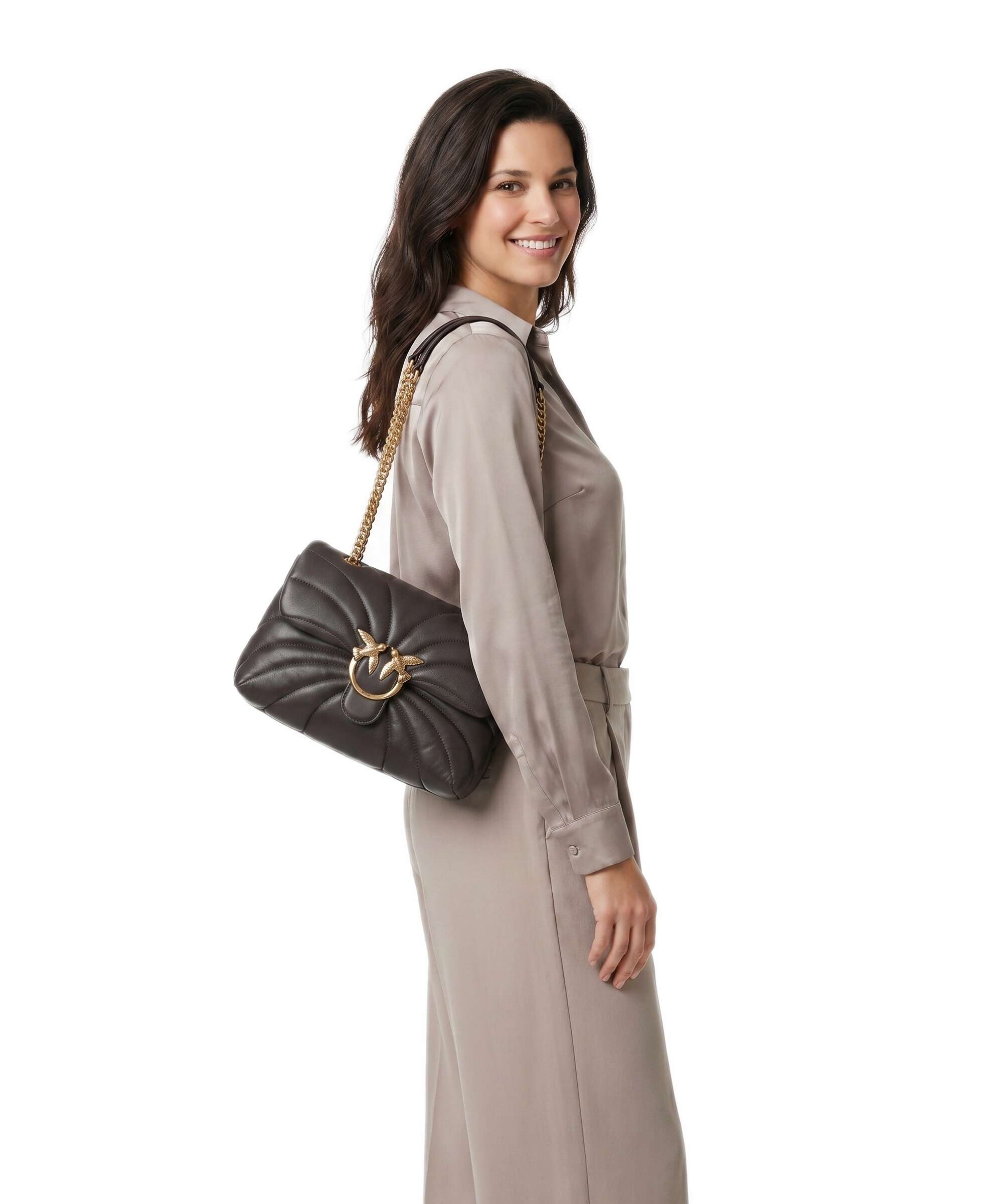 Pinko Love Puff Classic Shoulder bag marrone marasca/antique gold