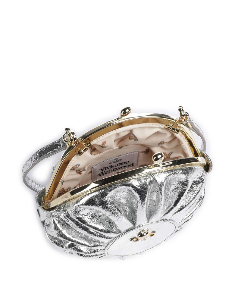 Vivienne Westwood Rosie Frame Metallic Crinkle Crossbody bag silver