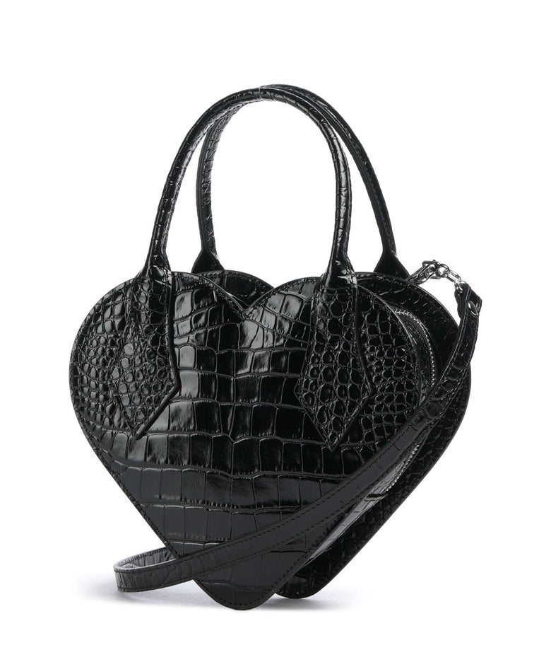 Vivienne Westwood Josephine Heart Embossed Croc Handbag black