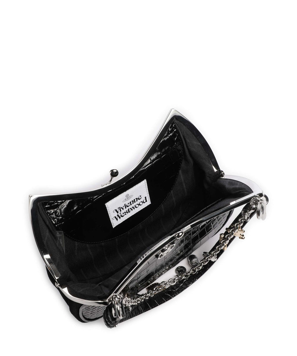 Vivienne Westwood Charm Frame Embossed Croc Shoulder bag black charms
