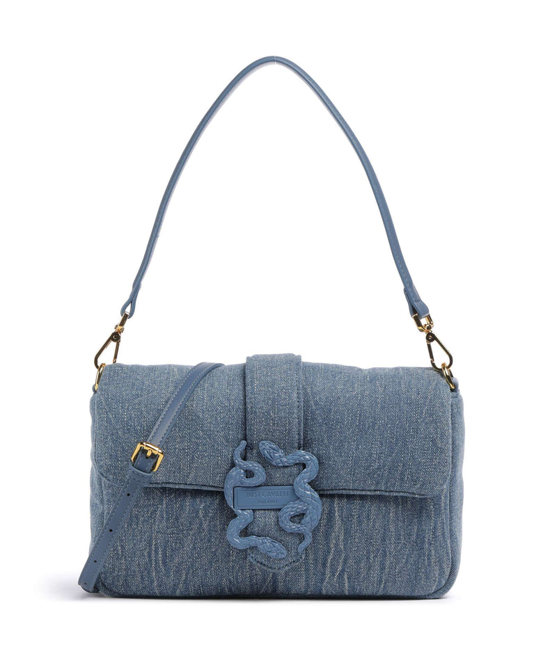 Just Cavalli Iconic Snakes Puffy Shoulder bag indaco chiaro