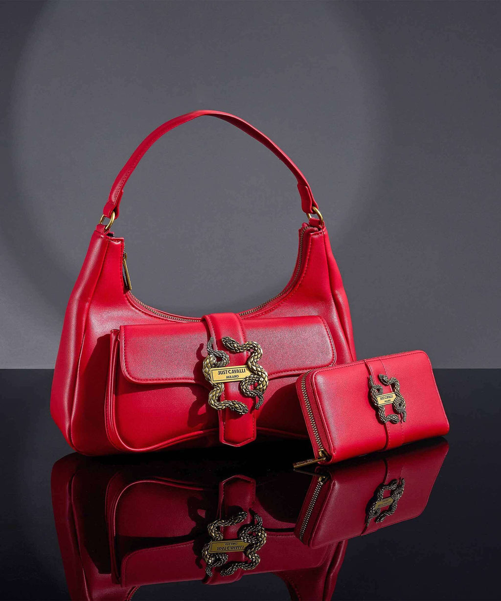 Just Cavalli Iconic Snakes Shoulder bag tango red