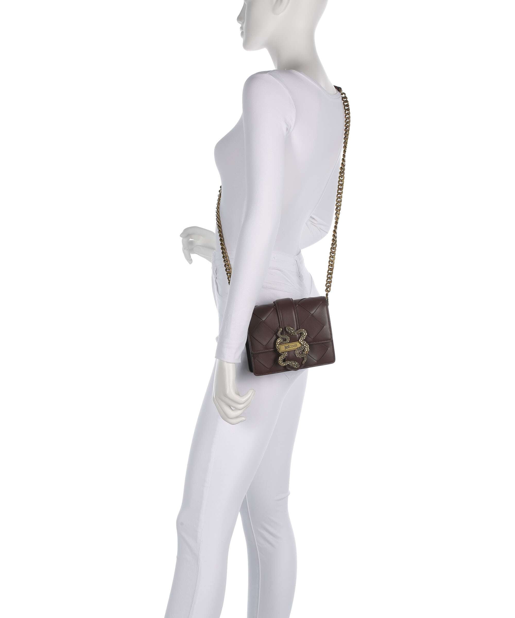 Just Cavalli Iconic Snakes Braided Crossbody bag black coffee
