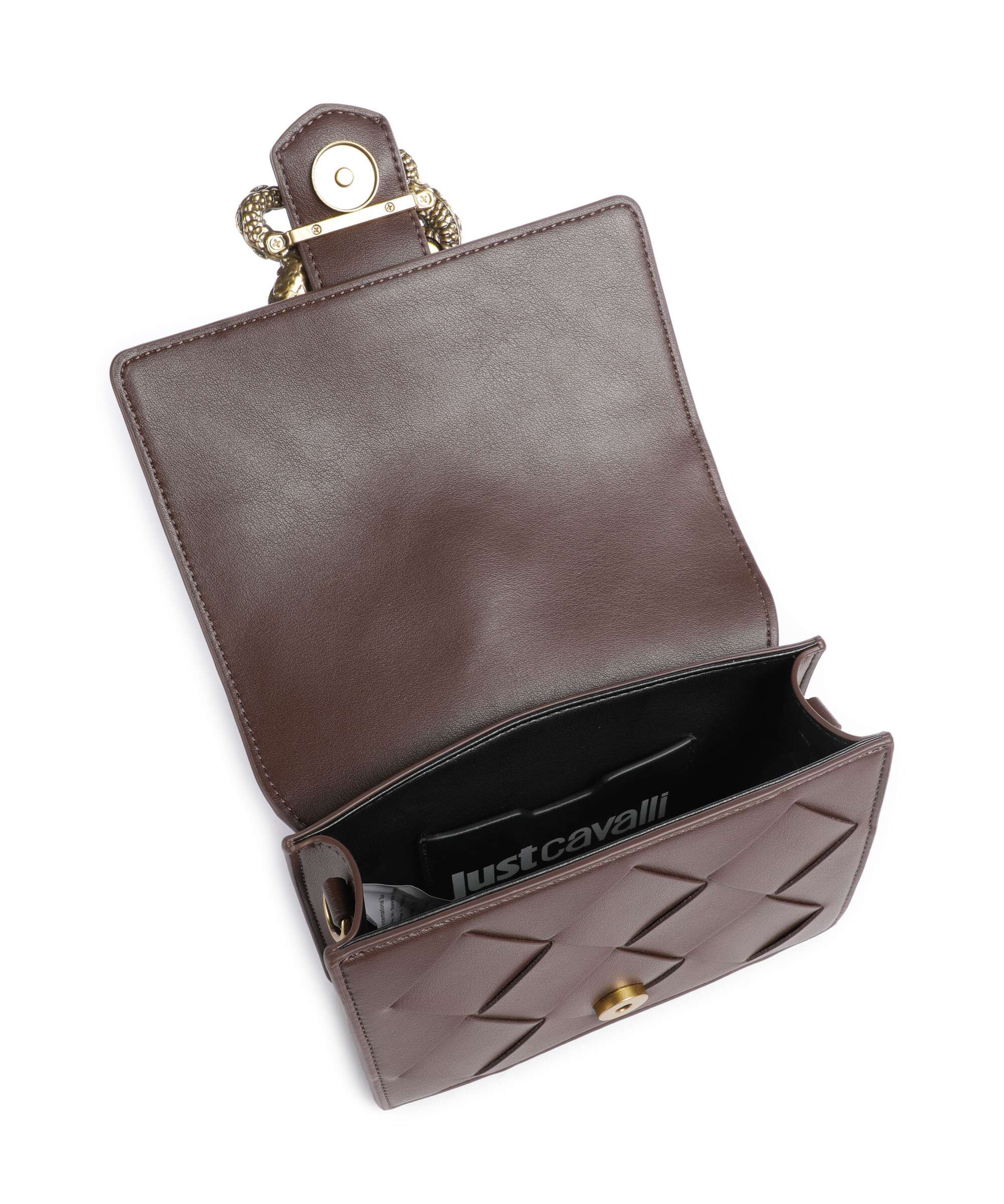 Just Cavalli Iconic Snakes Braided Crossbody bag black coffee