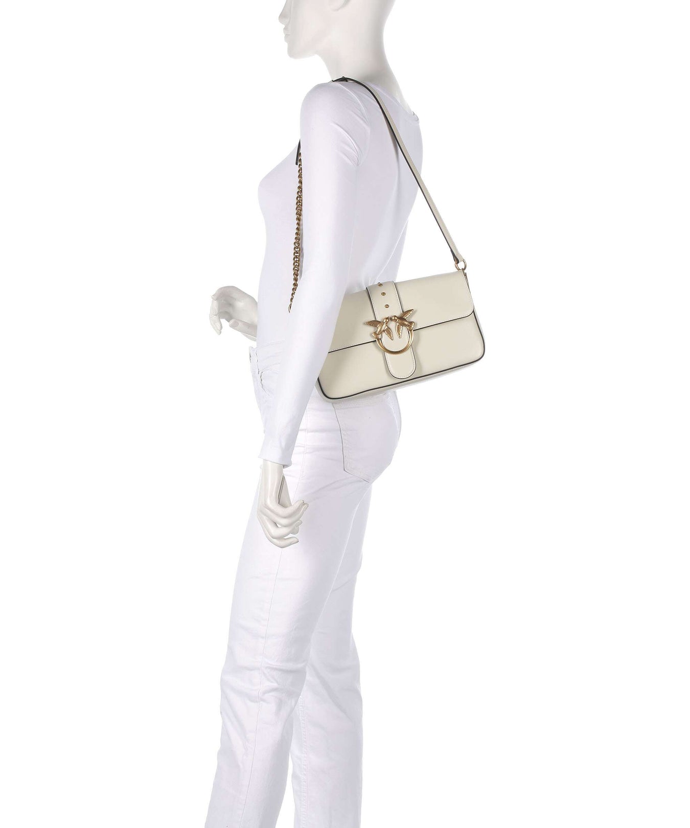 Pinko Love One Classic Slouchy Shoulder bag bianco seta/antique gold