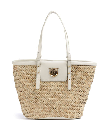 Pinko Love Summer Shopper taske bianco seta/antique gold
