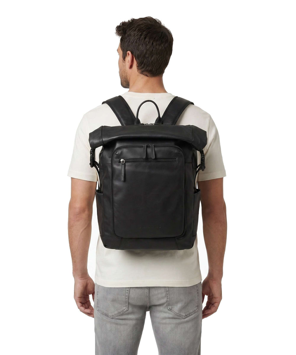 The Chesterfield Brand Wax Pull Up Cow Remo Rolltop backpack black